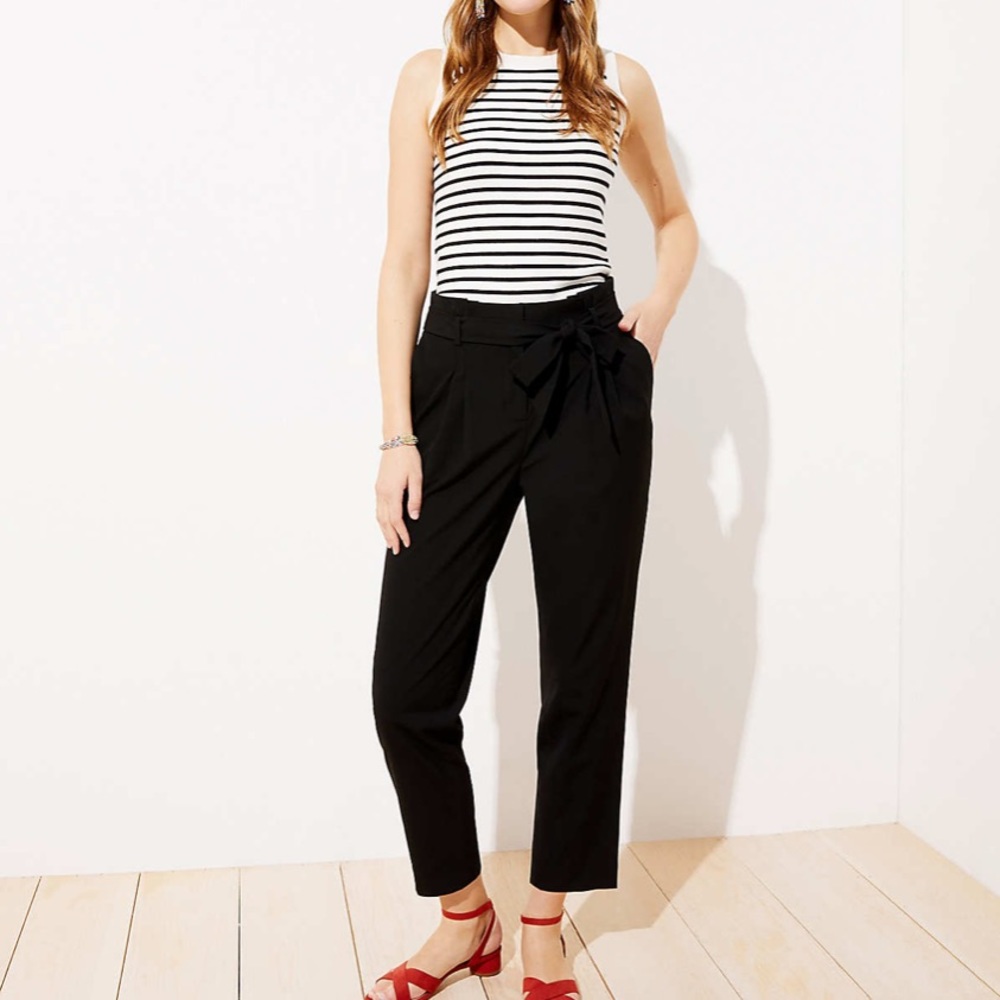 Tie waist slim pants
